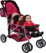 Mommy & Me Triplet Doll Pram Back to Back with Swiveling Wheels & Free Carriage Bag – 9668A