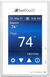 SunTouch Command Touchscreen Programmable Thermostat [universal] Model 500850 (low-profile, user-friendly floor heat control, 120/240V, bright white + paintable beauty ring) includes floor sensor
