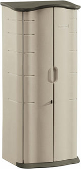 Rubbermaid Vertical Resin Weather Resistant Outdoor Storage Shed, 2×2.5 ft., Olive and Sandstone, for Garden/Backyard/Home/Pool