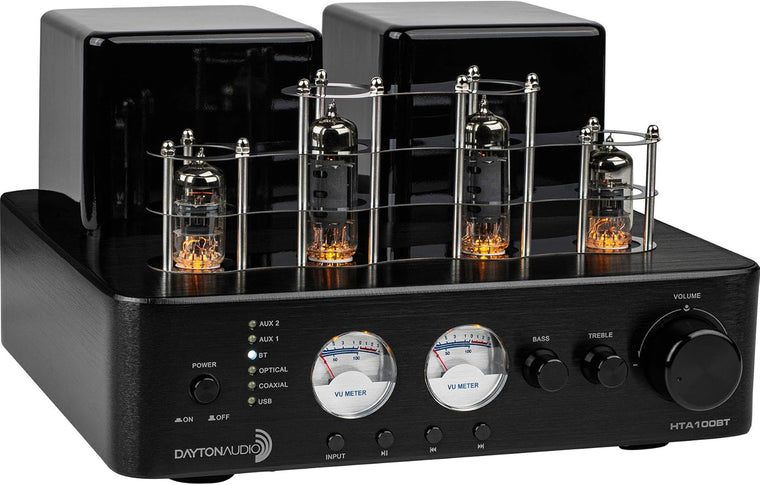 Dayton Audio HTA100BT Hybrid Stereo Tube Amplifier with Bluetooth USB Aux Phono in Sub Out 100W