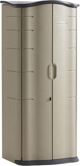 Rubbermaid Vertical Resin Weather Resistant Outdoor Storage Shed, 2×2.5 ft., Olive and Sandstone, for Garden/Backyard/Home/Pool