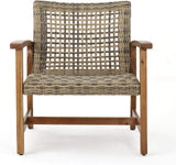 Christopher Knight Home Hampton Outdoor Mid-Century Wicker Club Chairs with Acacia Wood Frame, 2-Pcs Set, Natural Stained / Grey