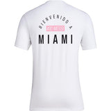 adidas Men’s Soccer Messi X Miami Bienvenido a Miami Tee -Messi Graphic Logo and #10, Available in Black & White