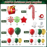 165Pcs Christmas Balloon Arch Garland Kit with Xmas Red White Green Gold Latex Balloons Gift Box Candy Cane Star Foil Balloons Arch Kit for Christmas New Year Party Birthday Party Decorations