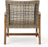 Christopher Knight Home Hampton Outdoor Mid-Century Wicker Club Chairs with Acacia Wood Frame, 2-Pcs Set, Natural Stained / Grey