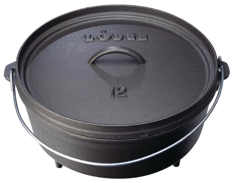 Lodge Cast Iron 12 / 6 Quart Seasoned Cast Iron Camp Dutch Oven