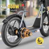 Caroma Peak 800w Electric Scooter Adults 20X3 Fat Tire, 20 MPH Top Speed & 30 Miles Range, Off-Road E Scooter w/Adjustable Seat & Detachable Basket, Foldable Ebike w/Shock Absorption for Commuting