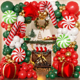 165Pcs Christmas Balloon Arch Garland Kit with Xmas Red White Green Gold Latex Balloons Gift Box Candy Cane Star Foil Balloons Arch Kit for Christmas New Year Party Birthday Party Decorations