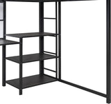 Full Size Metal Loft Bed with Desk, Whiteboard and 3-layer Shelves, Heavy Duty Loftbed w/Storage and Built-in Ladder, for Kids Teens Bedroom Dorm, Black