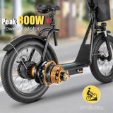 Caroma Peak 800w Electric Scooter Adults 20X3 Fat Tire, 20 MPH Top Speed & 30 Miles Range, Off-Road E Scooter w/Adjustable Seat & Detachable Basket, Foldable Ebike w/Shock Absorption for Commuting