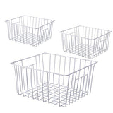 Freezer Wire Baskets, Kitchen Storage Organizer Bins for Chest and Upright Freezer, Refrigerator Dividers Containers with Handles – Pearl White (3)