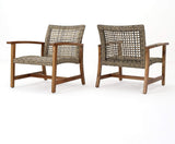 Christopher Knight Home Hampton Outdoor Mid-Century Wicker Club Chairs with Acacia Wood Frame, 2-Pcs Set, Natural Stained / Grey