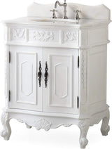 30.75 Ellenton Antique Style White Bathroom Sink Vanity & Mirror Set HF-080W-AW-BS-MIR
