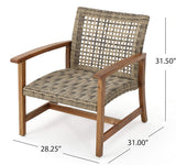 Christopher Knight Home Hampton Outdoor Mid-Century Wicker Club Chairs with Acacia Wood Frame, 2-Pcs Set, Natural Stained / Grey
