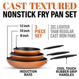 Gotham Steel Diamond 3-Piece Copper Cast Frying Pan Set, Nonstick Cookware