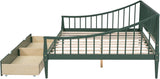 Full Size Wooden Daybed with 2 Storage Drawers and Wood Support Legs, Multi-Functional Full Day Bed wtih Rails on 3 Sides for Bedroom, Living Room and Guestroom, Green