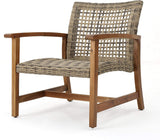 Christopher Knight Home Hampton Outdoor Mid-Century Wicker Club Chairs with Acacia Wood Frame, 2-Pcs Set, Natural Stained / Grey
